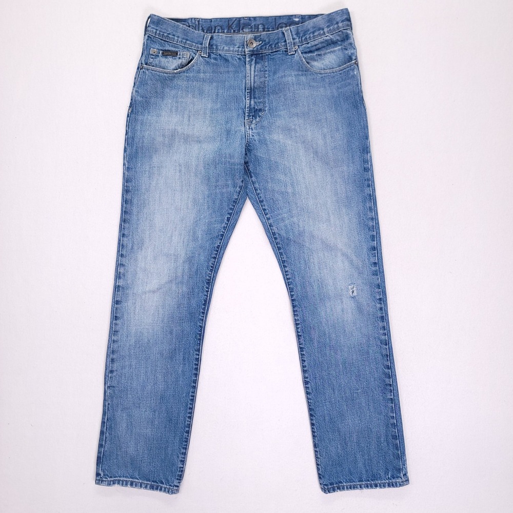 Calvin Klein Jeans Mens Medium‎ Wash Blue Straight Leg Denim Pants 35x32